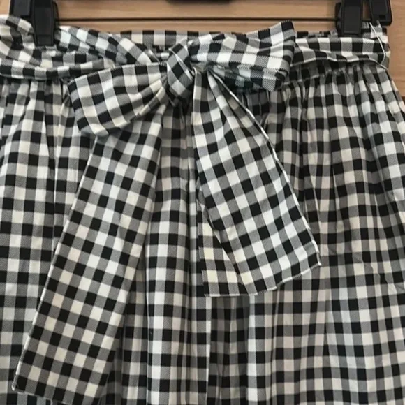 Tory Burch Black White Gingham Midi Skirt Small Cotton Tie Waist Pockets NWOT - Picture 7 of 10